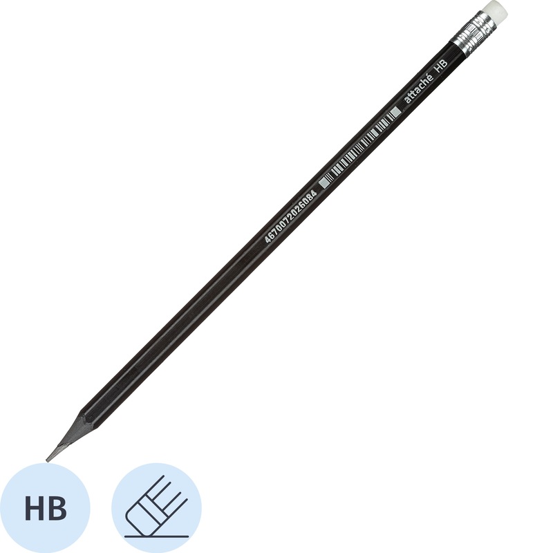 Изображение товара Карандаш чернографитный HB с ластиком Attache Economy заточенный шестигранный черный корпус