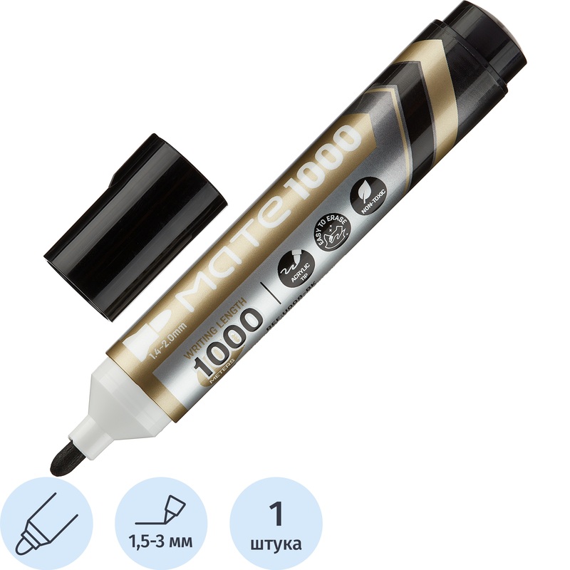 Изображение товара Маркер для досок Deli Mate черный, круглый наконечник, 1.5-3 мм