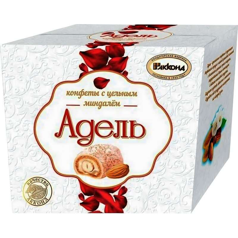Изображение товара Конфеты Акконд Адель с цельным миндалём 150 г Кремовые белый шоколад орехи