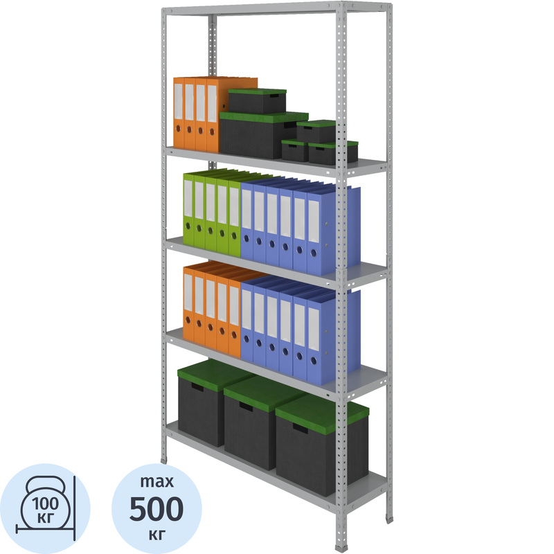 Изображение товара Стеллаж металлический Cobalt Shelf MS KD серый 5 полок 1000х300х1950 мм
