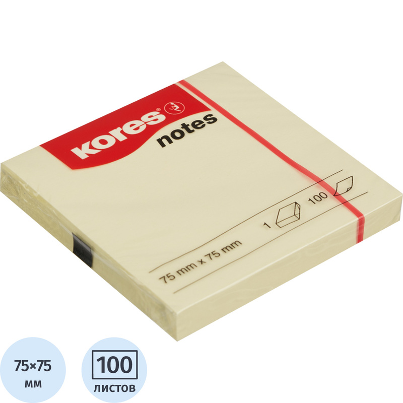 Изображение товара Стикеры Kores 75x75 мм пастельные желтые 100 листов Германия