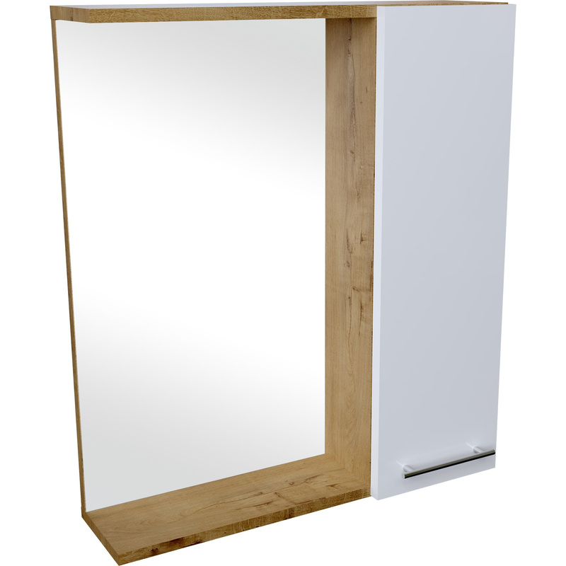 Изображение товара Шкаф с зеркалом Уно 60 правый дуб бунратти белый размеры 600х166х700 мм