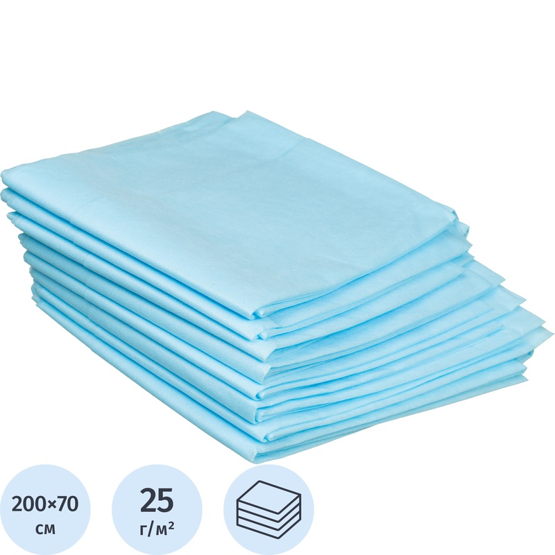 Изображение товара Одноразовая простыня Гекса в сложении 200x70 см голубая 10 штук