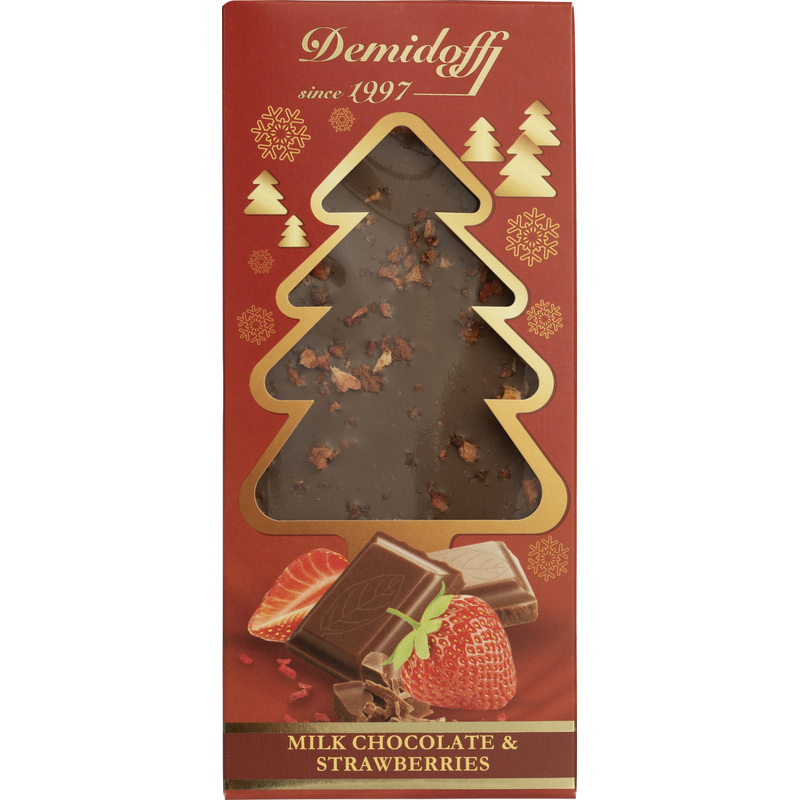 Изображение товара Шоколад Демидов Елочка молочный с кусочками сушеной клубники 80 г