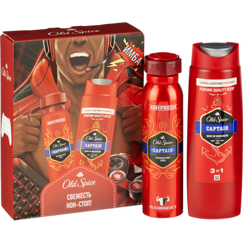 Изображение товара Подарочный набор косметики для мужчин Old Spice Captain 3 предмета дезодорант гель для душа