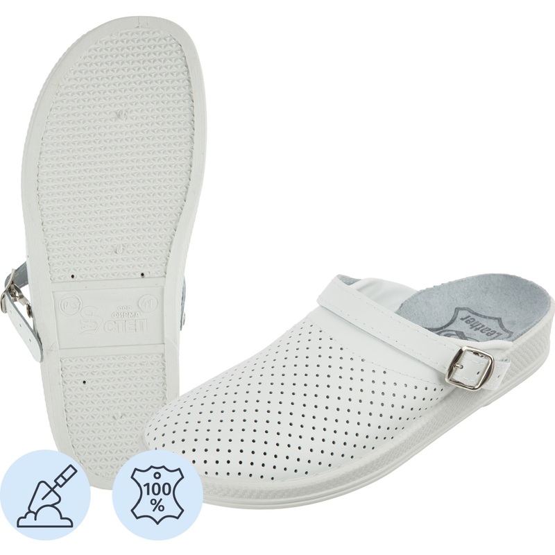 Изображение товара Мужские сабо из натуральной кожи белого цвета с ремешком размеры 42