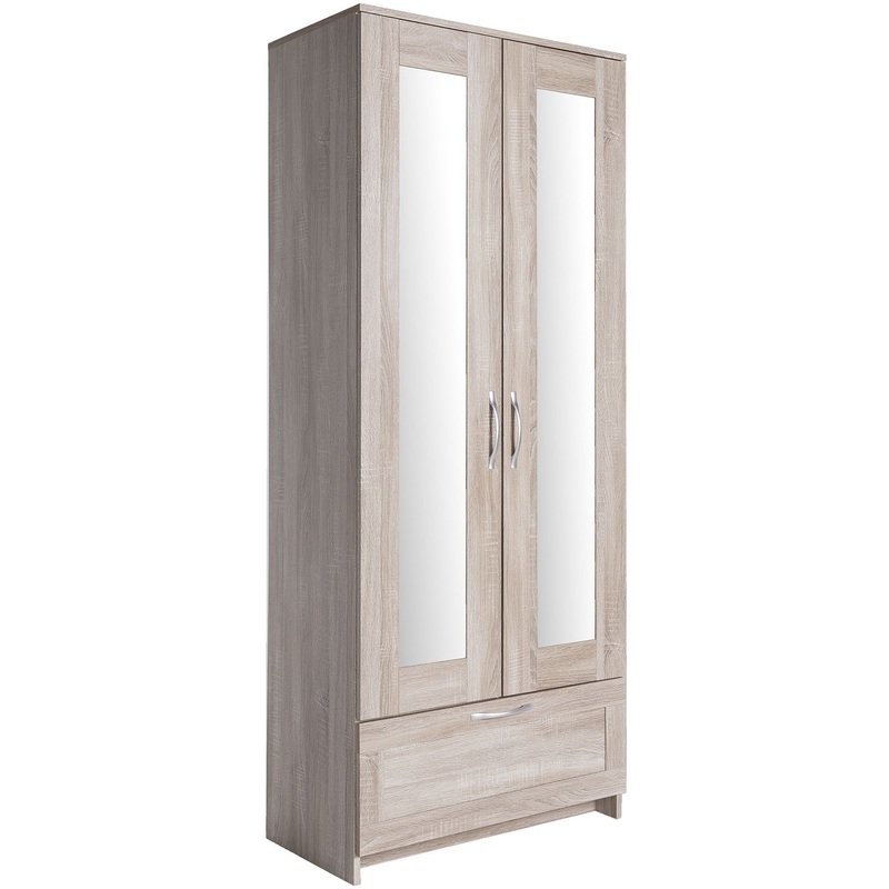 Изображение товара Двухдверный шкаф для одежды ГУД ЛАКК с зеркалами — дуб сонома, сборка