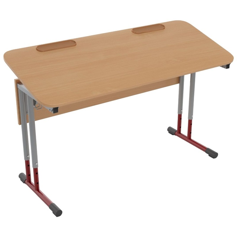 Изображение товара Стол ученический двухместный с закругленными углами и регулируемым наклоном столешницы (бук/серый/красный, рост 3-7)