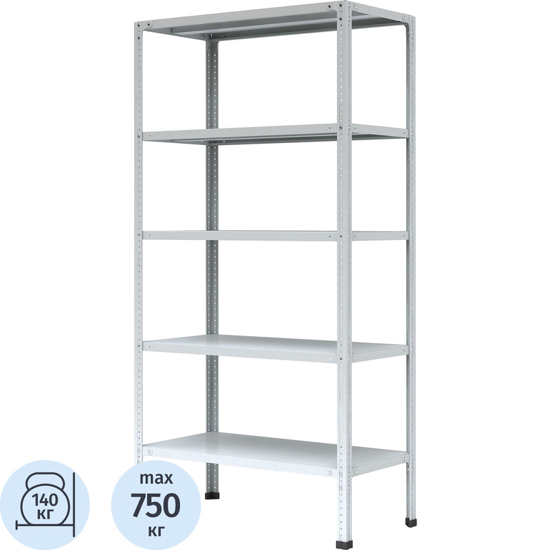 Изображение товара Стеллаж металлический МС-255 с 5 полками 1000x500x2000 мм