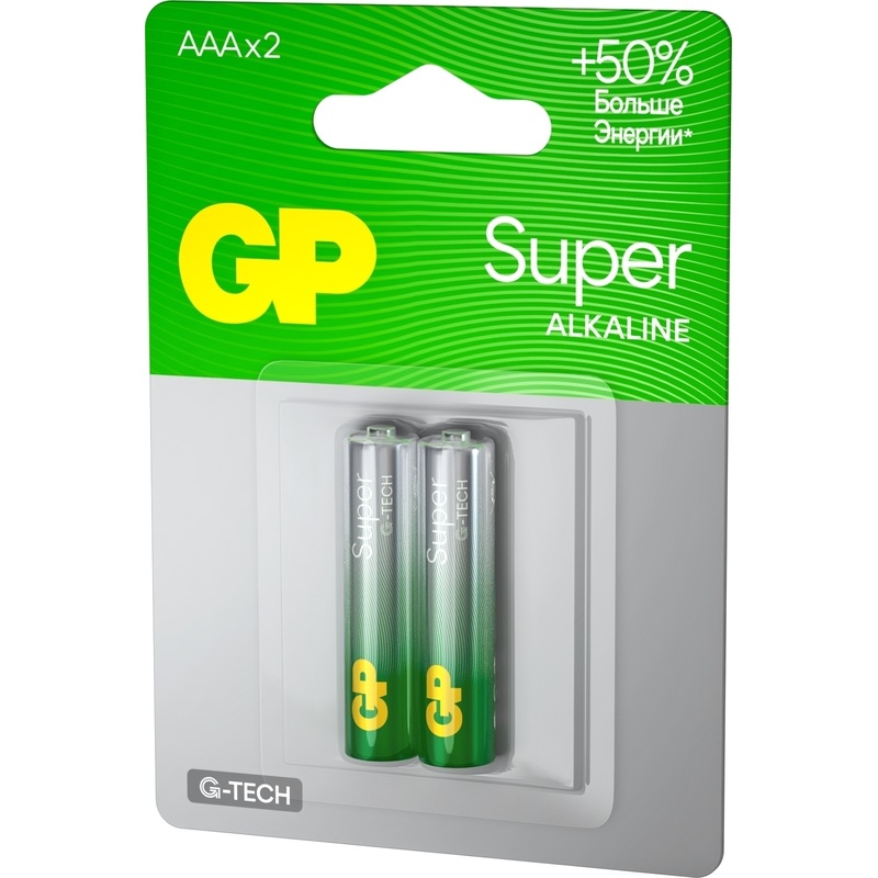 Изображение товара Батарейки ААА GP Super 2 шт. алкалиновые низкое сопротивление надежный источник питания