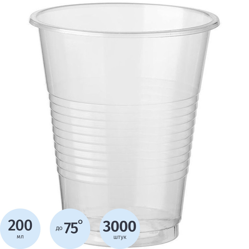 Изображение товара Стакан одноразовый пластиковый Комус 200 мл прозрачный