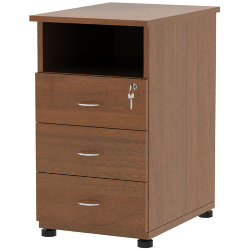 Изображение товара Тумба приставная Этюд с замком орех 432х600х750 мм 3 ящика