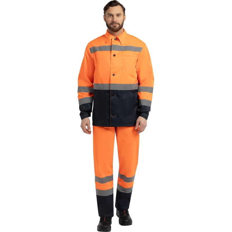 Изображение товара Рабочий летний костюм сигнальный с отражающими полосами ЛС07-КПК оранжево-синий