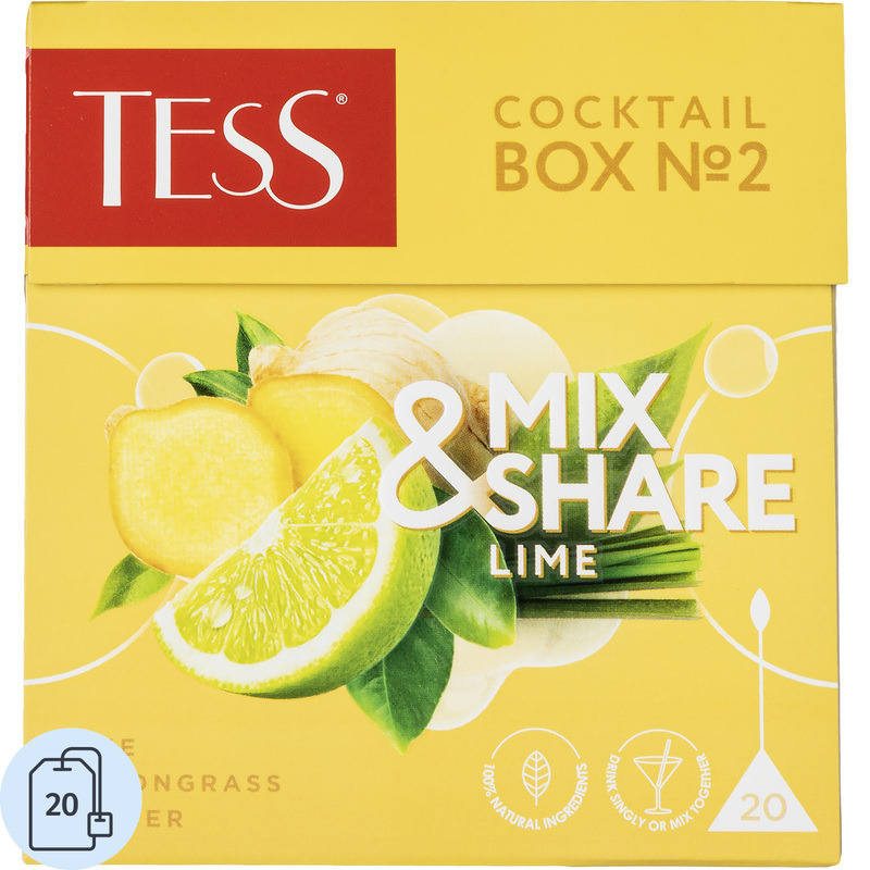 Изображение товара Чай фруктовый Tess Коктейль Бокс № 2 20 пирамидок (лайм, имбирь, лемонграсс)