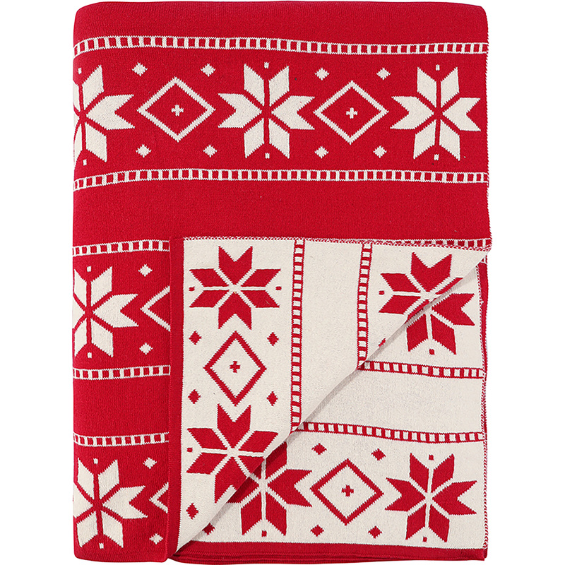 Изображение товара Плед хлопковый Tkano New Year Essential 130x180 см красный новогодний дизайн