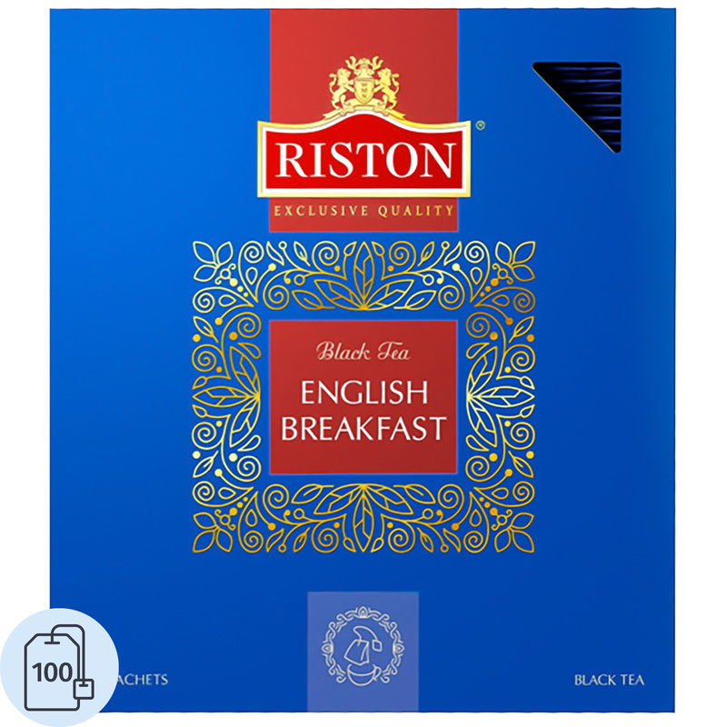 Изображение товара Чай черный Riston English Breakfast 100 пакетиков, Россия, крепкий и насыщенный вкус