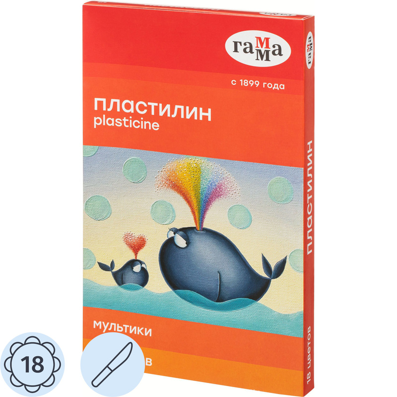 Изображение товара Пластилин классический Гамма Мультики 18 цветов 360 г с стекой для моделирования