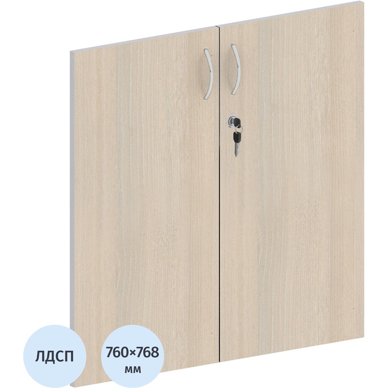 Изображение товара Комплект низких дверей Комус Мебель Easy to lead с замком, дуб светлый/серый, 768х760 мм, 2 шт