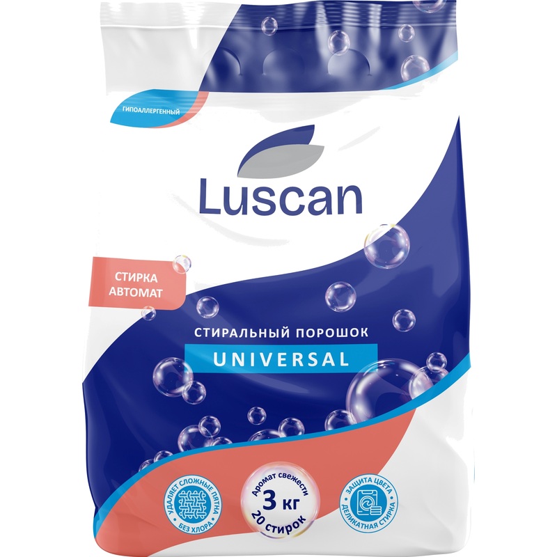 Изображение товара Порошок стиральный Luscan Universal Аромат свежести 3 кг для всех типов тканей Изображение товара Порошок стиральный Luscan Universal Аромат свежести 3 кг для всех типов тканей