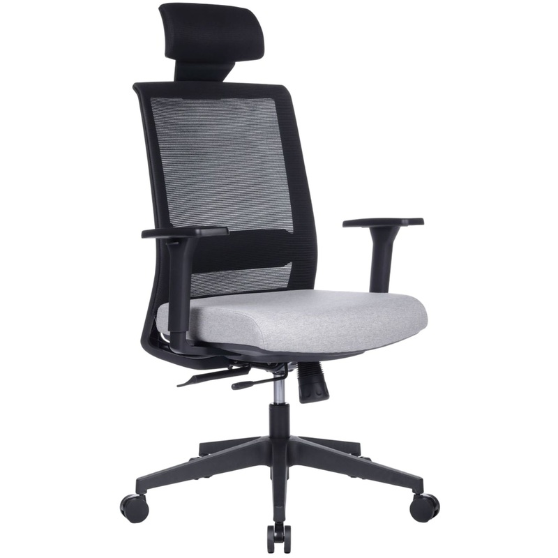 Изображение товара Кресло для руководителя RV Design Style серое/чёрное офисное эргономичное с подголовником