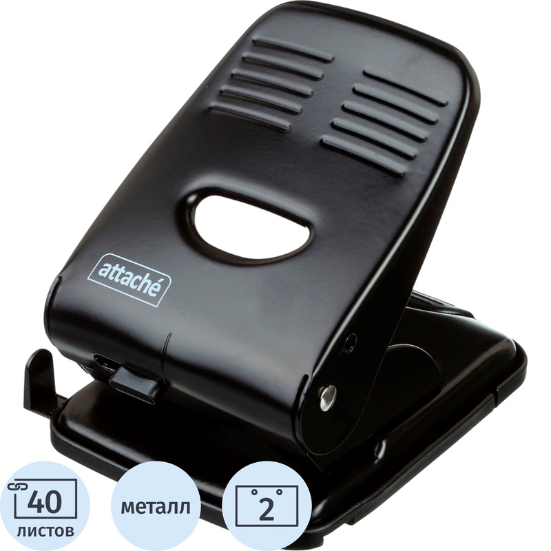 Изображение товара Дырокол Attache до 40 листов черный с линейкой офисный настольный