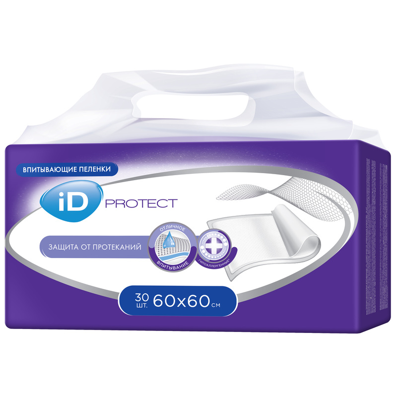 Изображение товара Пеленка впитывающая одноразовая iD Protect 60x60 см 30 шт Россия