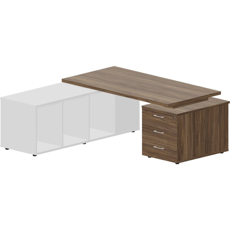 Изображение товара Угловой офисный стол Norman NR180T3TSGWNWNBLBL с тумбой орех/белый