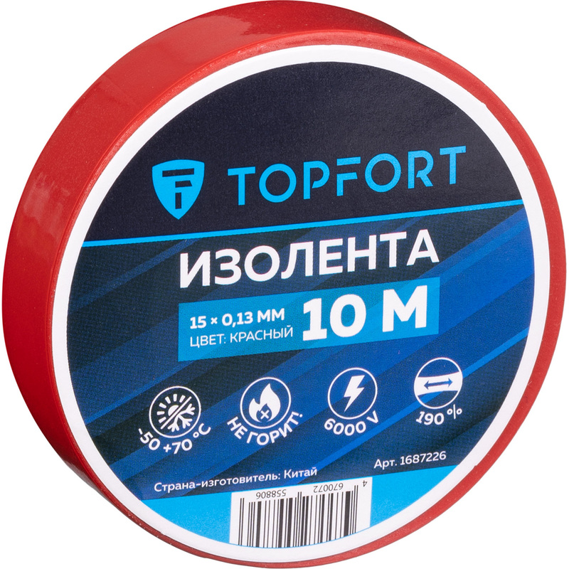 Изображение товара Изолента TOPFORT ПВХ 15 мм x 10 м красная (1687226)
