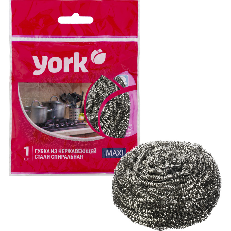 Изображение товара Губка-мочалка для уборки York Макси металлическая 8x8 см 27 г