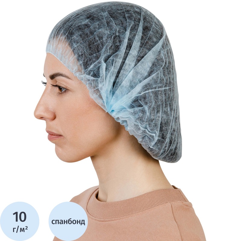 Изображение товара Одноразовые шапочки Шарлотта спанбонд голубые 100 штук для медицины и красоты
