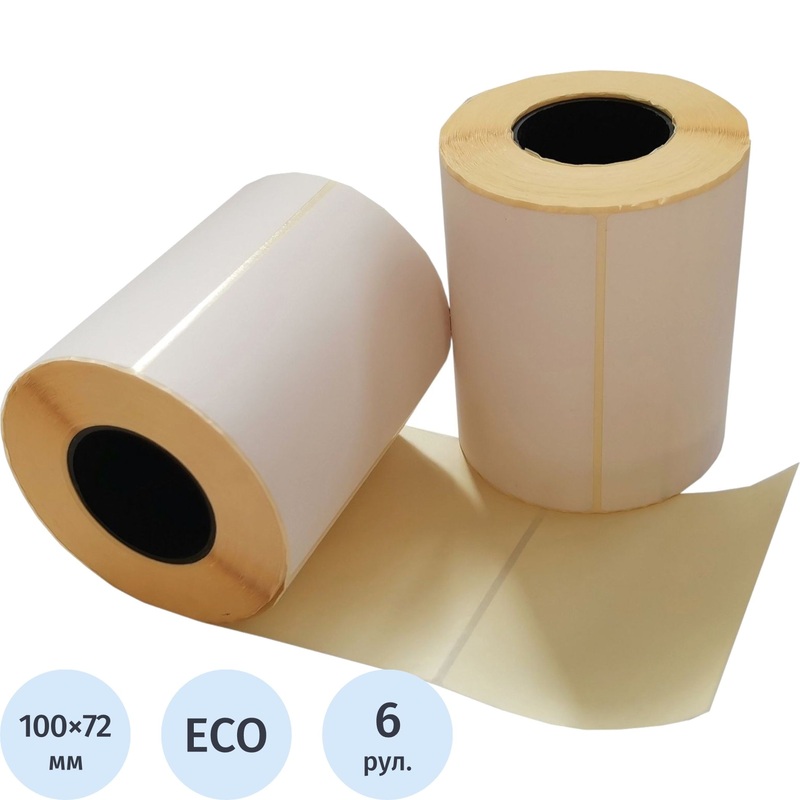 Изображение товара Термоэтикетки 100x72 мм ЭКО 40 мм диаметр втулки, 6 рулонов по 500 шт.