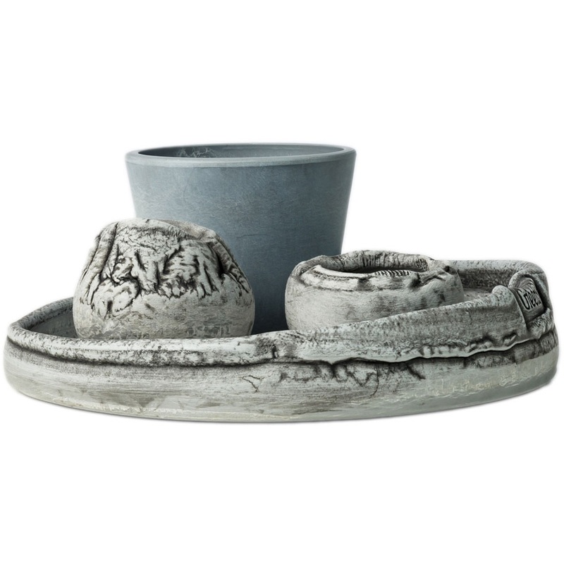 Изображение товара Набор горшков GreenShip 3 шт с подносом пластиковый серый для комнатных растений