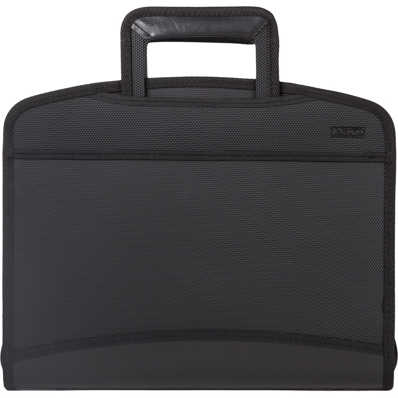 Изображение товара Папка-портфель пластиковая Комус А4+ черная (35х27.5 см, 5 отделений) выдвижные ручки