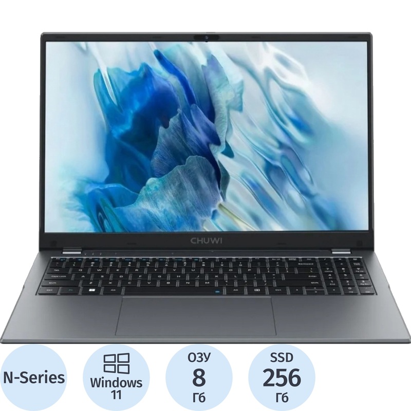 Изображение товара Ноутбук Chuwi GemiBook Plus 15.6" серый Intel N100/8 ГБ/SSD 256 ГБ (CWI620-PN8N2N1HDMXX)