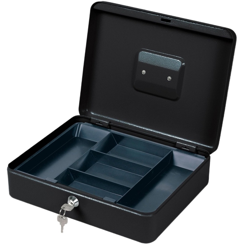 Изображение товара Денежный ящик черный 240х300х90 мм с мехзамком и съемным лотком