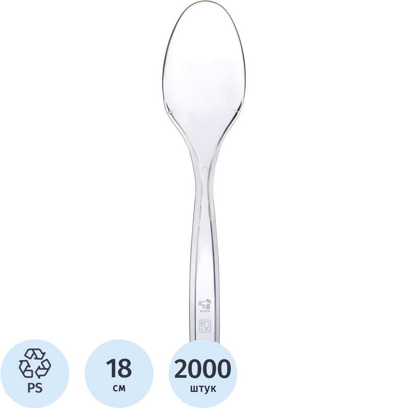 Изображение товара Одноразовая пластиковая ложка бесцветная 180 мм в упаковке 2000 штук