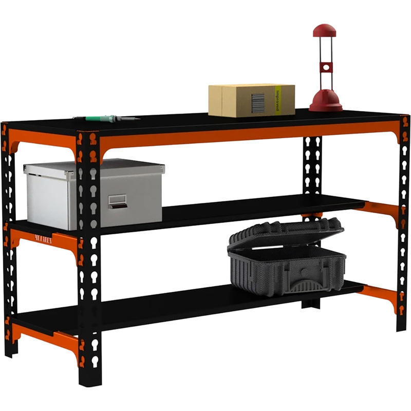 Изображение товара Стол производственный металлический 2 полки (оранжевый/чёрный, 1200х600х750 мм)