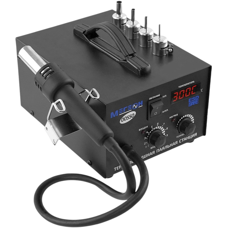 Изображение товара Паяльная станция Мегеон 00550 термовоздушная с насадками цифровая стабилизация