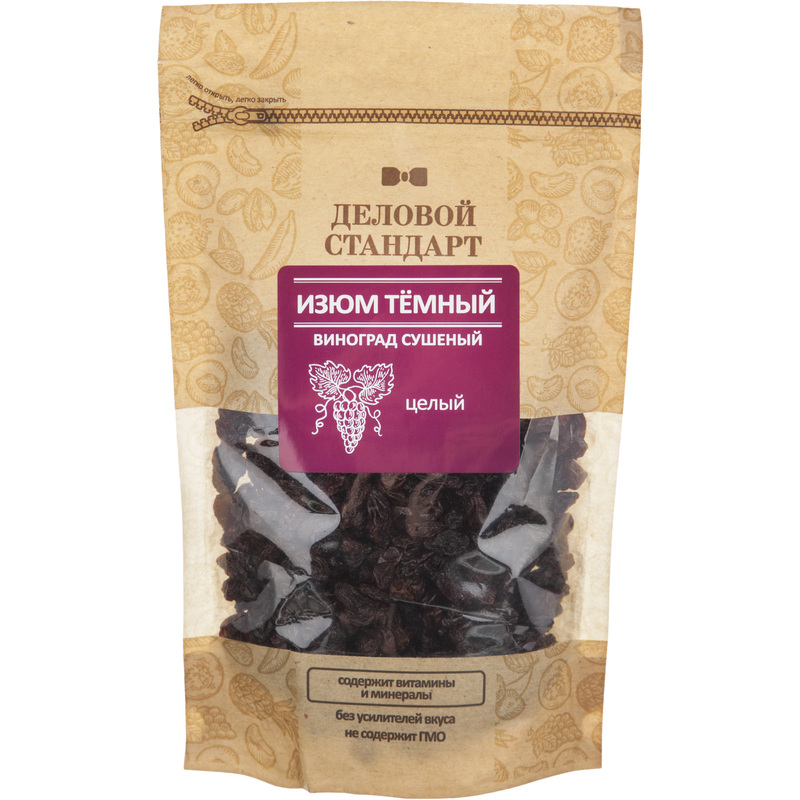 Изображение товара Изюм Деловой Стандарт темный 200 г - натуральный сухофрукт без косточек
