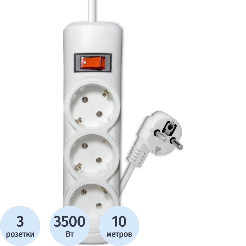 Изображение товара Сетевой фильтр Progix PG344 на 3 розетки 10 метров с заземлением