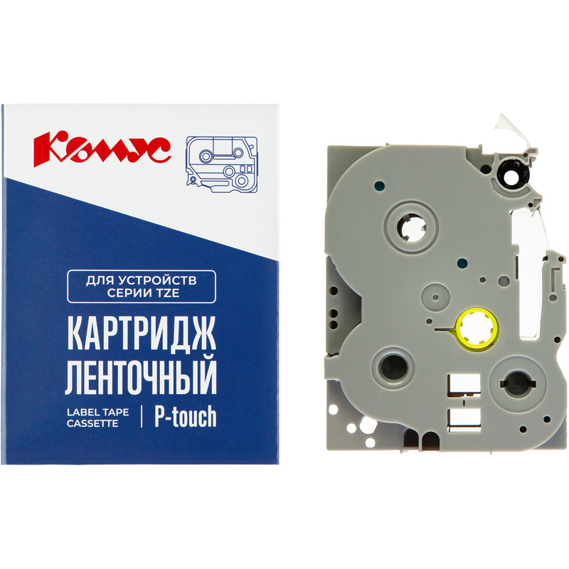 Изображение товара Картридж Комус TZE-M61 для принтера этикеток Brother 36 мм 8 м прозрачный черный шрифт