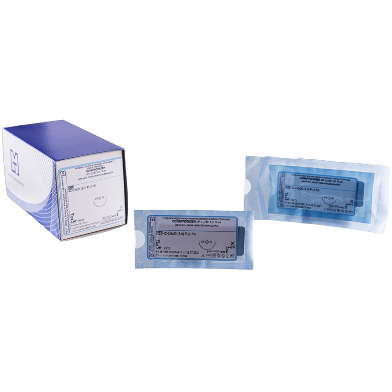 Изображение товара Шовный материал Полипропилен 3/0 75 см колющая игла 20 мм 20 штук в упаковке