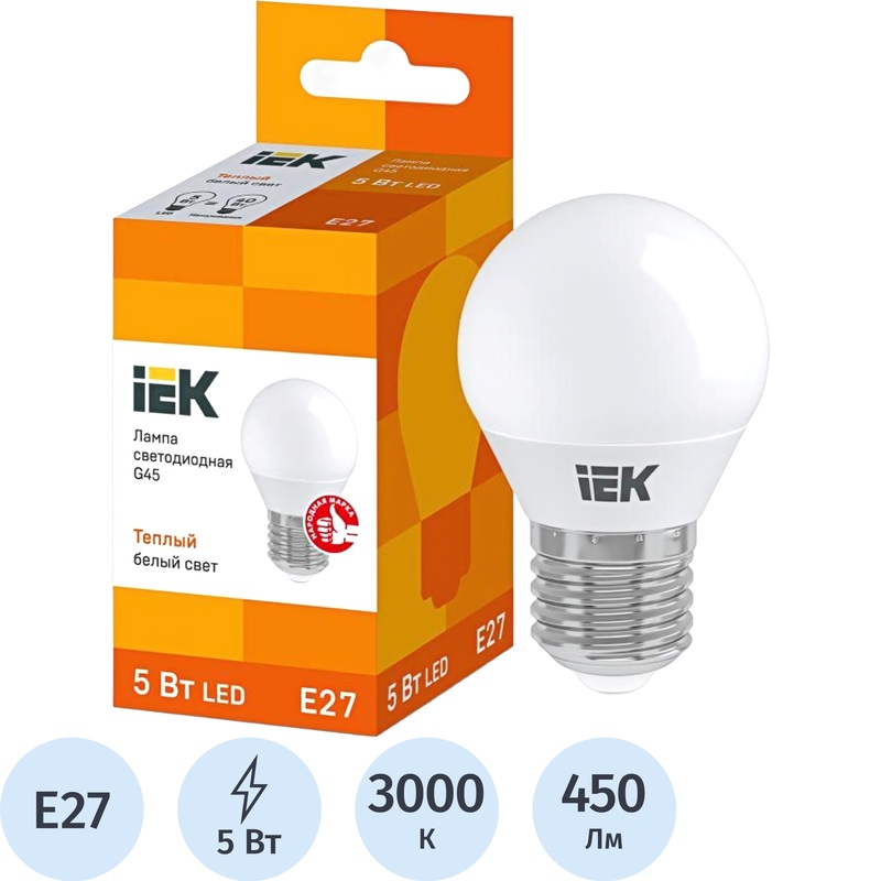 Изображение товара Светодиодная лампа IEK 5 Вт E27 3000 К матовая теплый белый свет