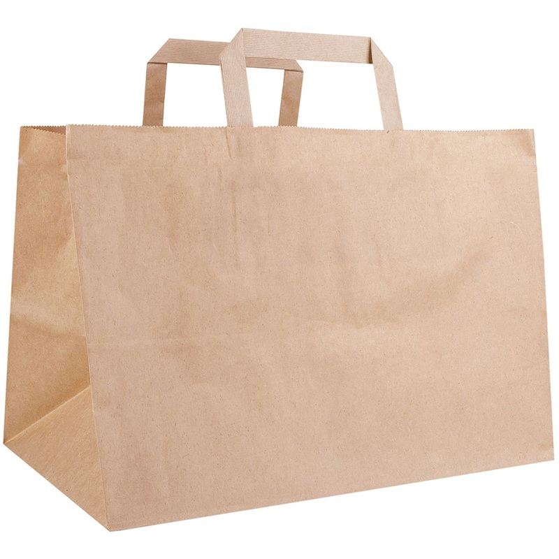 Изображение товара Крафт-пакет коричневый с плоскими ручками 320х200х220 мм 70 г/кв.м био 300 штук