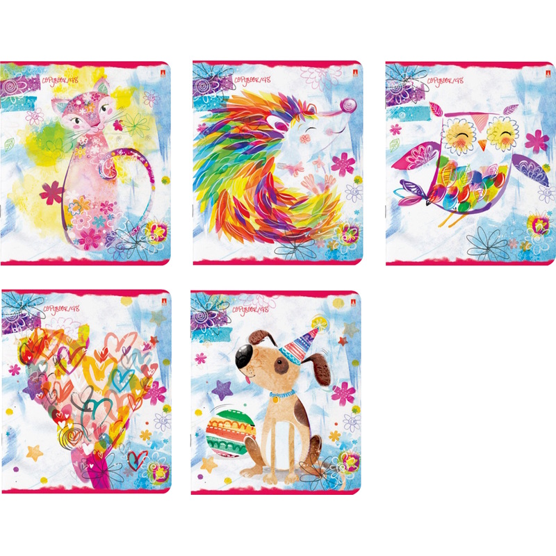 Изображение товара Тетрадь общая Альт А5 48 листов в клетку на скрепке (радуга, тиснение фольгой, УФ-выборочный глянцевый лак, 5 штук в упаковке)