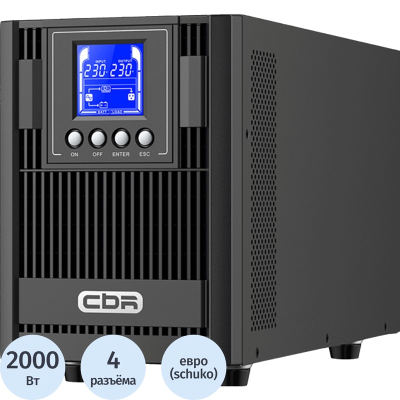 Изображение товара ИБП CBR [ESN-2KT-4F-LCHERSC] Online 2000ВА/2000Вт Tower 4xEURO, LCD