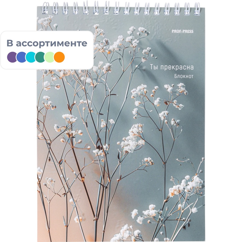 Изображение товара Блокнот Прекрасные слова А5 60 листов клетка синяя линовка спираль