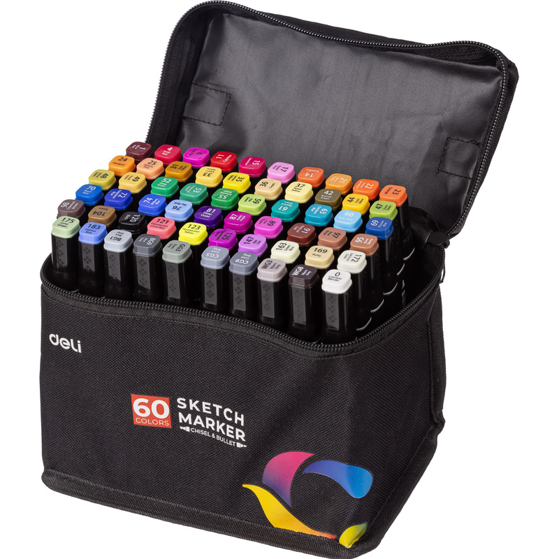 Изображение товара Набор маркеров Deli двухсторонние 60 цветов для скетчинга и дизайна