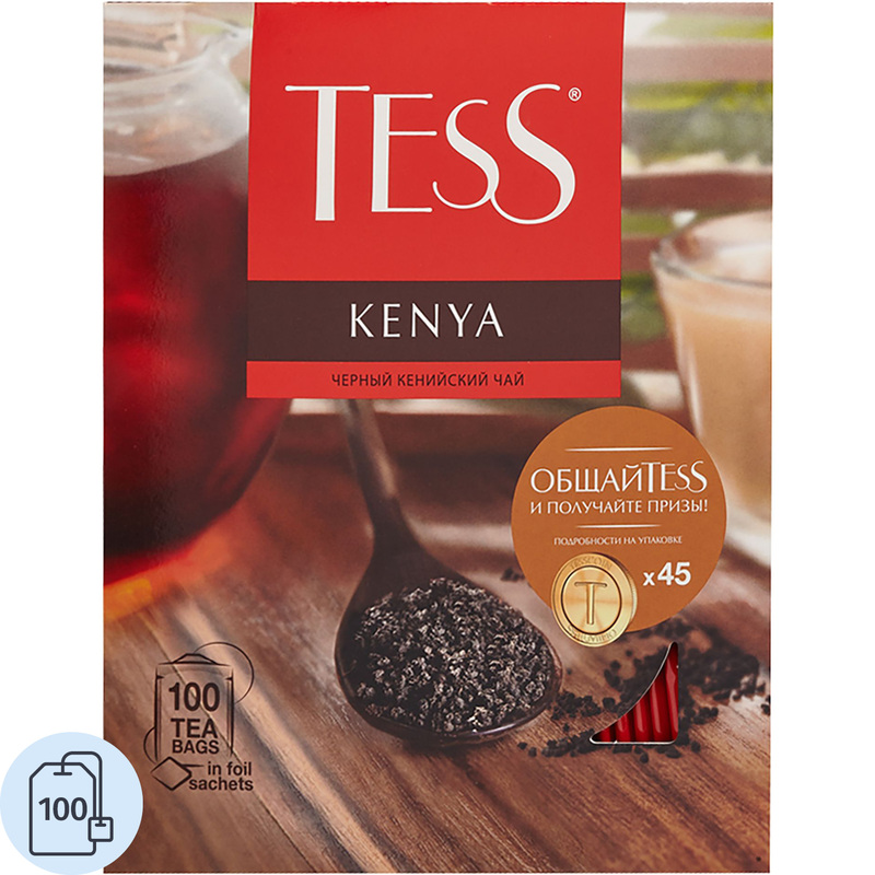 Изображение товара Черный чай Tess Kenya 100 пакетиков насыщенный вкус и классическая заварка