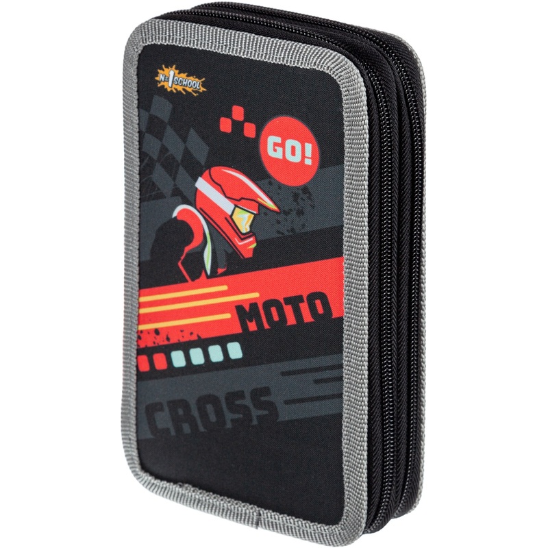 Изображение товара Пенал двухсекционный Комус Класс Motocross черный для школы и учебы